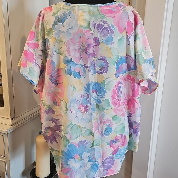 CALIFORNIA CONNECTION Vtg Satin Floral Cottagecore Blouse Sz‎ 24 Whimsical Fairy - Picture 3 of 5